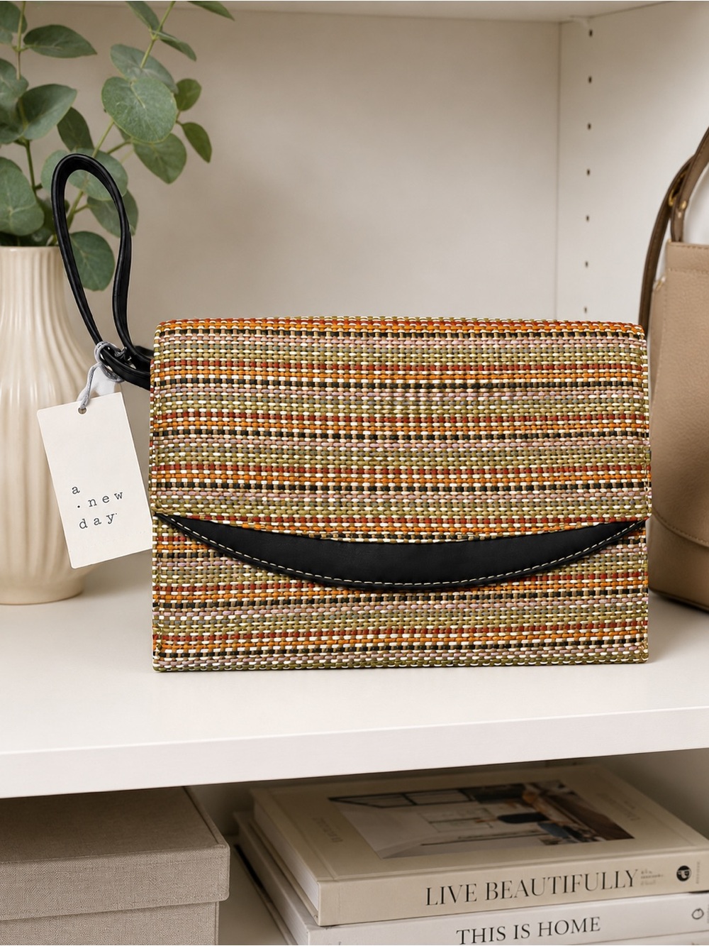 NWT A New Day Multicolor Woven Clutch Wristlet Snap Closure